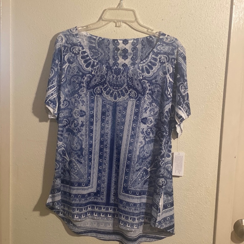 Style & Co brand new blue and gray blouse